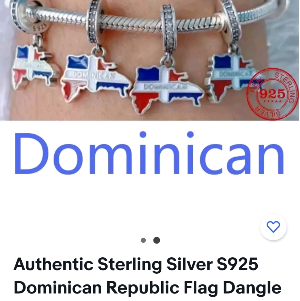 Authentic Sterling Silver S925 Dominican Republic Flag Dangle Charm for Bracelet - Picture 3 of 4